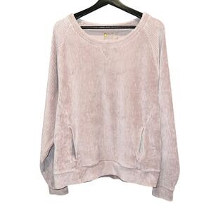 Zella Corduroy Velour Sweatshirt Womens L Pink Blush Tan Relaxed Fit Pockets